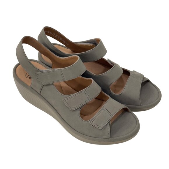 Clarks Reedly Juno Tan Sage Leather Wedge Sandals Womens 9.5M Adjustable Straps - Picture 10 of 15